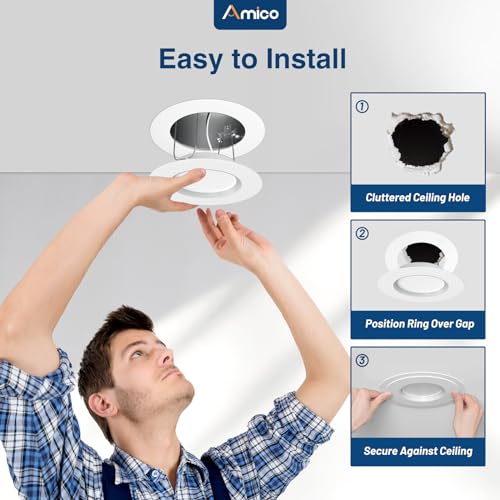 amico 12 pack goof rings for 6 inch recessed lights can light trim ring cover outer diameter 86-inch inner diameter 62-inch durable plastic design white