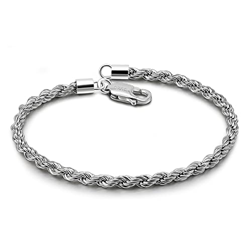 H&Beautimer 925 Sterling Silver Solid Bracelet 0.12'' Singapore Twisted Chain Bracelet Men Women Jewelry Original Silver Bracelets 6.3-6.7-7-7.5-8-8.5-9'' Jewelry Italian Handmade