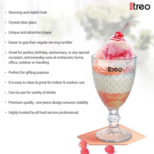 Image of Treo by Milton Astoria Goblet 300 ml I Tall Dessert Bowls with Wide Mouth for Easy scooping Ideal for Serving Sundaes ice Cream or Layered Desserts I for cafes, Parties, or Treats at Home I Set of 6