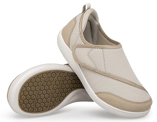 Scarpe per Diabetici Donna Scarpe per Ortopediche Riabilitazione Terapeutiche Passeggio Extra Larghe per Anziani Piedi Gonfi Beige 39