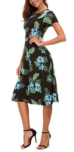 Image of Urban CoCo Women's Floral Print Short Sleeve Flared Midi Dress