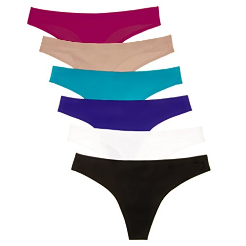 Anzermix Damen 6er Pack Seamless Tanga Assorted Panty (Solide 6er Pack -1, Small)