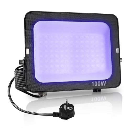 Fosingut Lumiere Noire Led 100W, Puissant Projecteur UV LED avec Prise,395-400nm Etanche Noire Lampe Extérieur pour Fête Néon,Fluo Peinture...