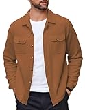 COOFANDY Men's Polar Fleece Shacket Long Sleeve Casual Button Down Shirt Jacket with Pockets,Camel,S