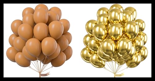 PartyWoo Caramel Brown Balloons 50 pcs and PartyWoo Metallic Gold Balloons 50 pcs
