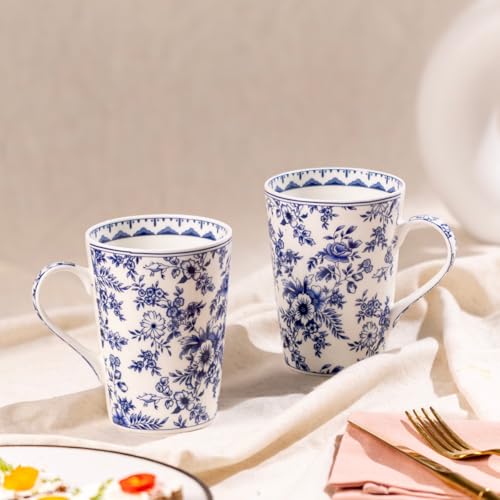 Image of GOLDEN QUEEN'S Mugs Set of 2 for Coffee, Tea, Milk - Ideal for Your Daily Beverage Ritual, Hosting & Casual Gatherings - Indigo Garden