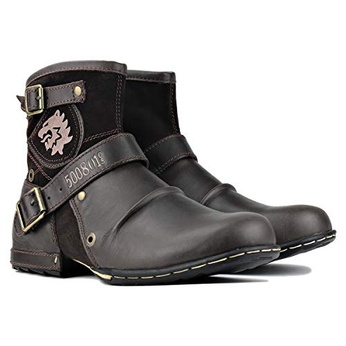 Image of OSSTONE Moto Boots for Men Fashion Zipper-up Leather Chukka Boots Casual Shoes OS-5008-1-ABNH