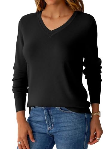 Image of GKBK Women's Sweaters 2026 Fall Fashion Lightweight Classic V Neck Business Casual Outfits Long Sleeve Knit Pullover Tops