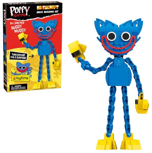 Brickcraft Officially Licensed Poppy Playtime Huggy Wuggy with Posable Limbs and Interchangeable Faces Included 240 Pieces Multicolored Brick Building Set