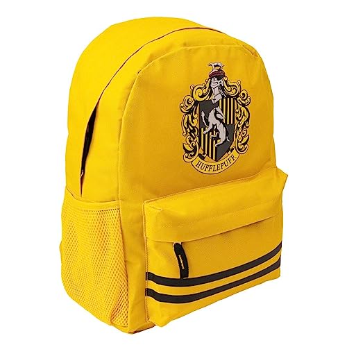 HARRY POTTER Mochila Casual Color Amarillo - 30x14x41 cm - Fabricada en Poliéster - Incluye Bolsillo Lateral y Asas Ajustables - Estampado de Hufflepuff - Producto Original Diseñado en España