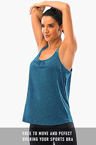 Hibelle Womens Workout Tank Tops, Summer Active Racerback Gym Sports Shirt Soft Sleeveless Fitness Exercise Clothes Youth Casual Beach Yoga Athletic Outfits Sea Blue Small #TOP2