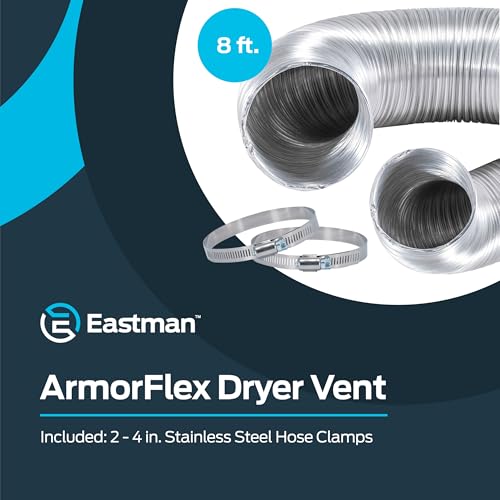 Image of Eastman 8 Foot ArmorFlex Dryer Vent, Flexible Aluminum Duct with Clamps, Semi-Rigid, 69028 (Pack of 12)