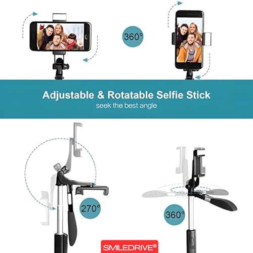 Image of SMILEDRIVE Selfie Stick Gimbal Tripod with Handle Stabilizer builtin LED Flash Light Wireless Bluetooth Clicker