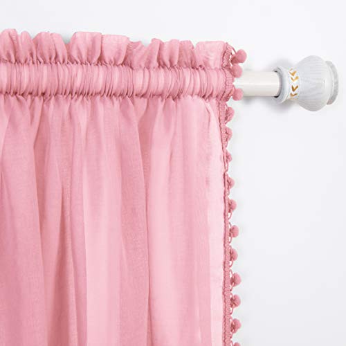 Elegant Comfort Semi-Sheer Pom Pom Tassels Curtains, 2 Panels Set, with 2inch Rod Pocket