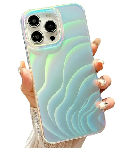 Qokey Custodia per iPhone 12/12 Pro da 6,1 pollici, Bling Cute Laser Gradient Matte Water Ripple Lines Design Elegante, Protezione Antiurto Cover per Telefono per Donne Uomini, Argento Bianco