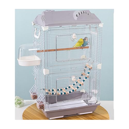Quxxuol 鳥かご、インコ用豪華別荘、大型インコ用、鳥小屋、透明な、組立式、掃除しやすい高強度、スナップオンデザイン、ポータブル、グレー、6点セット
