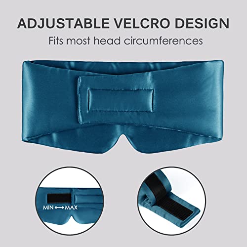 100% Mulberry Silk Sleep Mask Eye Mask For Man And Woman With Adjustable Headband, Full Size Large Sleep Mask & Blindfold For Total Blackout For All Night Sleep, Travel & Nap- Peacock Blue #TOP3