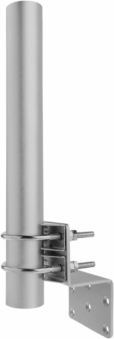K001 V3 Antenna Pole Mount, Upgraded Ribbed Bracket Combine with Double U-Bolts 12" Longer 2mm Thicker Pole for Outside Home Antenna Installation