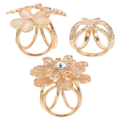 HEALEEP Hebillas para Bufandas de Mujer en Aleación de Zinc Dorada Gemas de Imitación, Diseño Elegante y Resistente para Uso Prolongado, Paquete de 3 Unidades