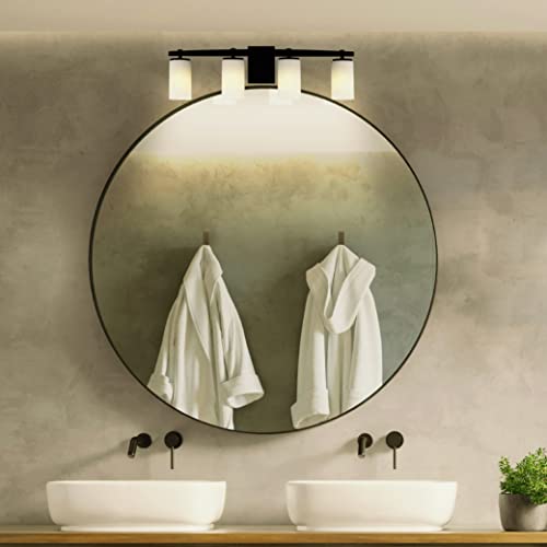Image of Generation Lighting 4-Light Alturas Contemporary Bath Fixture Wall Lamp Midnight Black 4424604-112 | Bathroom Light Fixture for Home Decor | Wall Sconce Vanity Light Fixture and Bathroom Accessory