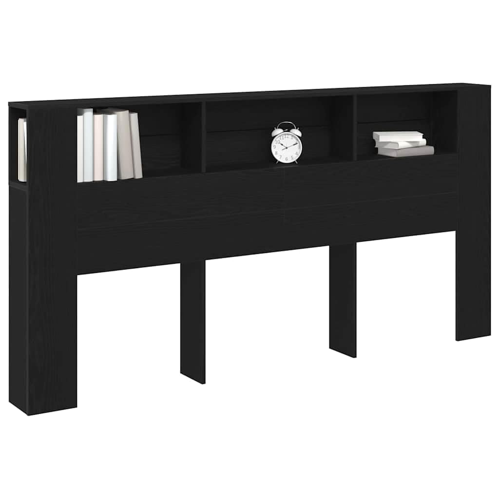 vidaXL Headboard Cabinet with Shelf Black Oak 200 x 18.5 x 102.5 cm, Bedroom Essentials, Modern Headboard, Decorative Storage Solutions, Functional Wall-Mounted Furniture for Space-Saving Designs