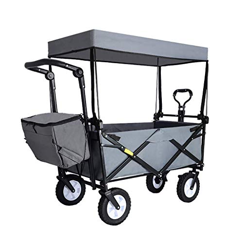 Carro pieghevole per bambini con parasole e pioggia – Carrello per passeggino push-pull per spiaggia, parco, campeggio e giardino – Baldacchino pieghevole incluso