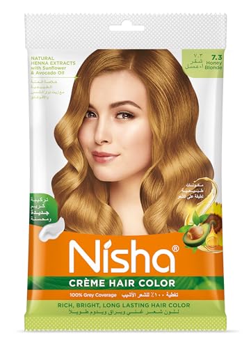 Image of Nisha Creme Hair Color for Women - Honey Blonde, 20g+20ml pouch, Long-lasting, 100% Grey Coverage Permanent Hair Colour for Soft, Shiny, Healthy Hair
