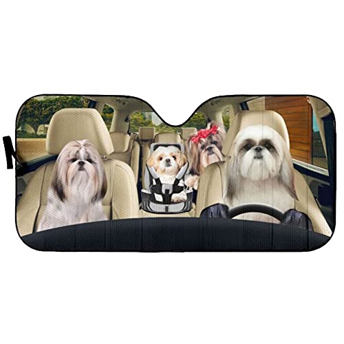 Parasol de coche Shih Tzu contra el calor extremo en el parabrisas de tu todoterreno