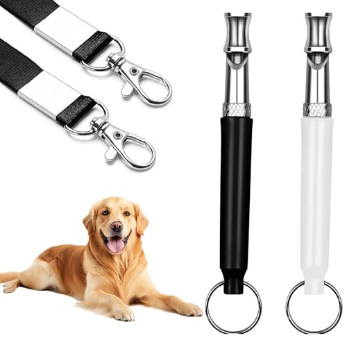 2 Stück Hundepfeife,Adjustable Hundepfeife Hochfrequenz Lautlos Pfeife Rückruf,Metall Erziehungshilfen Hundepfeife Rückruf,Hundetraining Hundepfeife Gegen Bellen,für Hundeausbildung(Schwarz,Weiß)