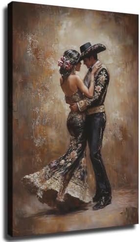 Mexican Charro Couple Wall Art Mexico Art Painting (Framed,24×36 inch)