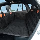 GIIPET ペット用ドライブシート犬 車 シート 全車種汎用 厚手仕様 犬用 ペットドライブシート 後部座席用 防水&耐摩耗 滑り止め 可視メッシュ窓 飛び出し防止リード付き 4方向展開 折り畳み式 大容量収納ポケット付き 汚れ防止 簡単取り付け132x63x57cm (ブラック, L)