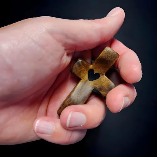 Image of Wooden Cross Fidget Wood Prayer Pocket Cross My Heart Encouragement Gift for Children and Adults(Black 3pcs)
