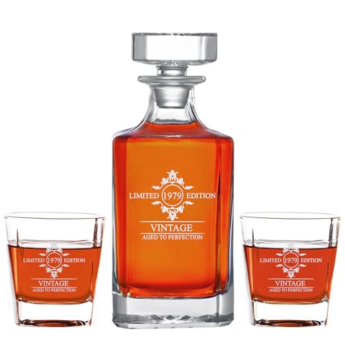 Personalized Whiskey Decanter Set with Glasses - 7 Design Options - Custom Engraved Liquor 27 oz, Bourbon Decanter for Men Dad Birthday Graduation Groomsman Anniversary & Retirement Gift For Him