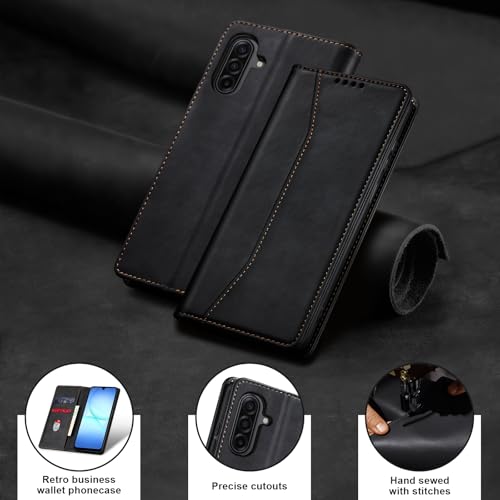 Image of Jasonyu Flip Wallet Case for Samsung Galaxy A17 5G,Leather Magnetic Folio Cover with Card Holder,Kickstand - TPU Shockproof Durable Protective Phone Case,Black
