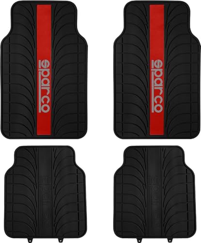 Sparco SPC1913RS Juego de Alfombra Goma Color Franja Logo SPARCO Universal, LATEX, Rojo, Set de 4