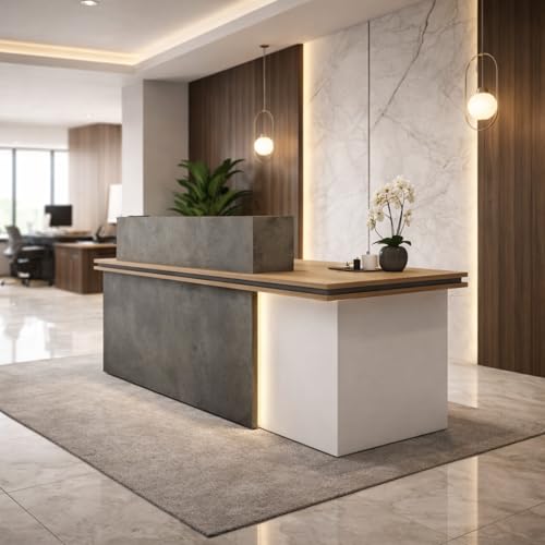 Image of Modern Luxury Reception Desk | For Office, Salon & Clinic, Contemporary Front Counter Table, Particle Board, RCT-006 LPB L5W2