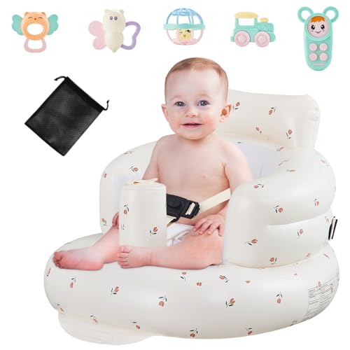 Image of Upgraded Baby Seat, Baby Inflatable Seat, 3-Point Harness Baby Support Seat, Baby Floor Seat with Built in Air Pump, Summer Baby Chair for Home or Travel for Infants 3-36 Months (Rose)