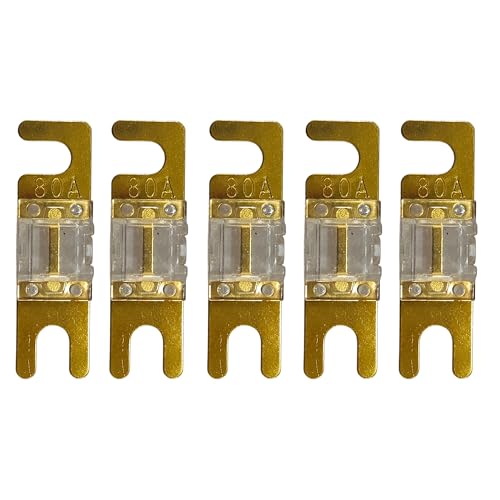 Image of KMH 80A Mini ANL Fuse Kit Nickel Blade Plated Fork Fuses | Car Audio & Video Circuit Breaker Protection | Electronic System Fuse Holder for Safe Power Distribution, Pack of 5