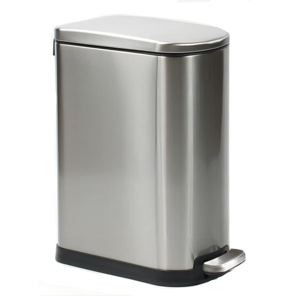 Photo 1 of Small Bathroom Trash Can with Lid-10L/2.6 Gal Stainless Steel Garbage Can-Slim Metal Wastebasket-Rectangle Step Garbage Container Bin for Narrow Office, Kitchen, Bedroom, Toilet-Soft Close-Silver