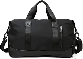 Bolsa Mala de Viagem Grande Feminina com Divisórias, Encaixe para Mala, Alça Transversal Ajustável, Bolso com Zíper, Ideal para Academia, Trabalho e Viagens Curtas (Preto)