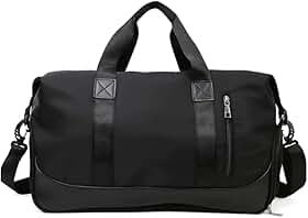 Bolsa Mala de Viagem Grande Feminina com Divisórias, Encaixe para Mala, Alça Transversal Ajustável, Bolso com Zíper, Ideal para Academia, Trabalho e Viagens Curtas (Preto)