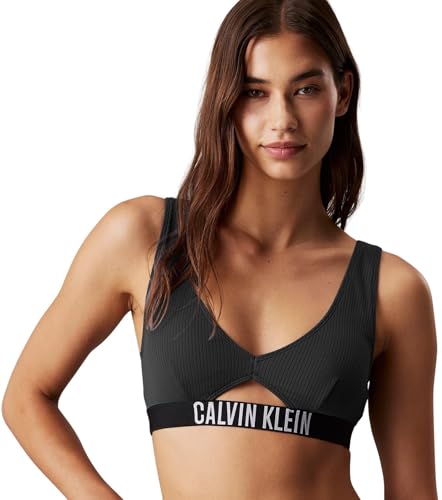 Calvin Klein Women’s Bralette Bikini Top with Removable Padding, Black (Black), L