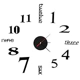 Haudang Reloj de pared 3D con espejo, adhesivo, grande, para decoración del hogar, regalo único, color negro