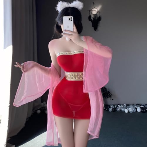 【5点セット】セクシー チャイナ風 コスプレ コスチューム 包臀スカート+ジャケット+チョーカー+ベルト+Tバック下着 可愛い 大人女性用 フリーサイズ 透け感 レース ハロウィン クリスマス ベビードール 人気 レディース - 画像4