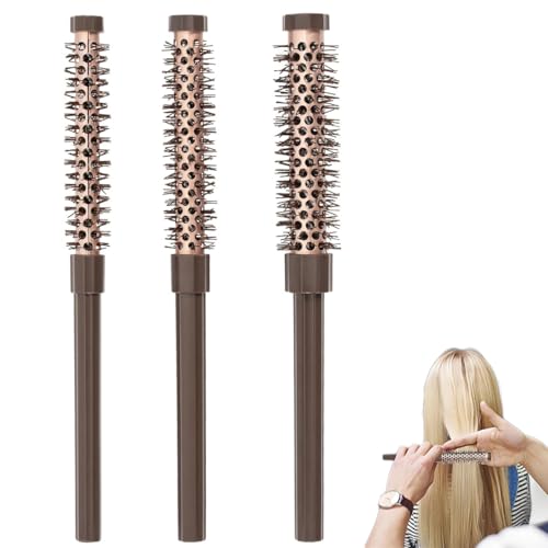 3 Pcs Round Hair Brush for Blow Drying, Curly Hair Brushes Set Anti-Static Hairbrushes for Detangling, Styling Hairs Comb for Women Men Separating Shaping Drying Curling Reduce Frizz - Dark Brown