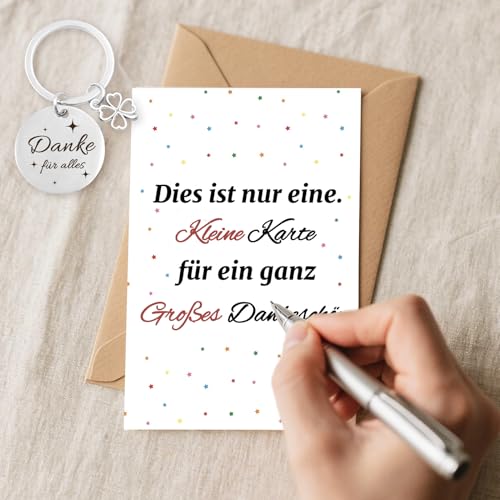 Huahuanghui Dankeschön Geschenke Dankeskarten mit Umschlägen & Schlüsselanhänger, Kleines Danke Geschenk, Danke Karte, Dankeschön Karte, Dankeskarte für Frauen, Männer, Mädchen, Jungen