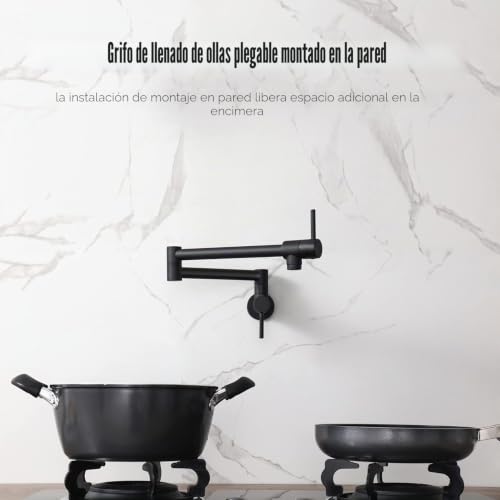 Miniatura 3 de Haiyunda - Grifo De Llenado De Cacerola De Doble Articulación De Latón Macizo Plegable Extensible Con Agujero Único Y Dos Asas, Color Negro Mate
