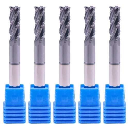 Image of 4 Flute Solid Carbide Roughing End Mills(5Pcs 1 /4 inch), ALCrSiN Nano Coated | 35 Helix, 1 /4 inch Cutting Dia, 1 /4 inch Shank Dia, 3 /4 inch LOC, 2-1 /2 inch OAL, for Milling Alloy Steel, Carbon Steel, Cast Iron