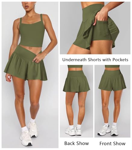 Womens Athletic Workout Tennis Shorts Crossover High Waisted Side Pleated Flowy Gym Running Shorts for Women2