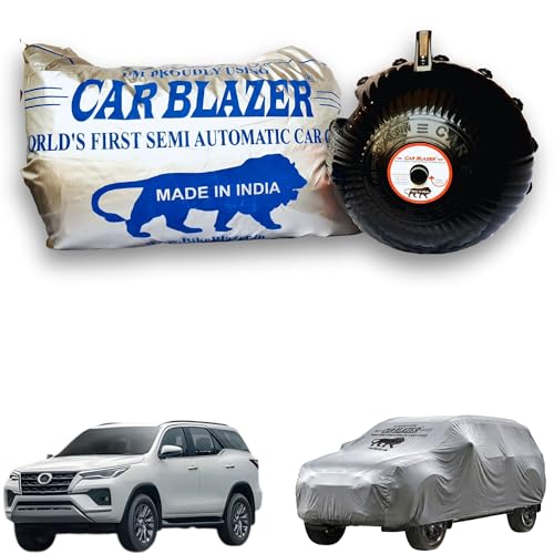 Image of CARBLAZER Portable & Semi-Automatic Full Body Car Covers: Heavy Duty Device| Anti-Theft| Dust & Scratch Proof | Water & Wind Resistant|Custom Fit| Dual-Side Cover, Compatible for Toyota Fortuner